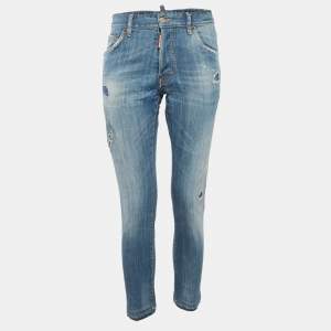 Pre Owned  Dsquared2 Blue Denim Distressed Slim Fit Jeans L/Waist 31