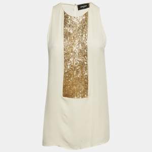 مملوكة مسبقًا Dsquared2 Cream Chiffon Embellished Sleeveless Top M