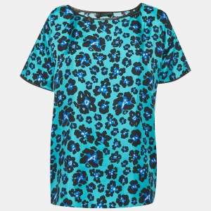 Pre Owned Dsquared2 Blue Floral Print Silk Blouse M