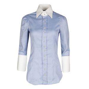 Dsquared2 Blue Cotton Contrast Collar and Cuff Detail Long Sleeve Shirt S