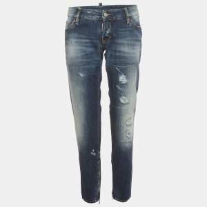 Pre Owned Dsquared2 Blue Distressed Denim Skinny Jeans L/Waist 35" 