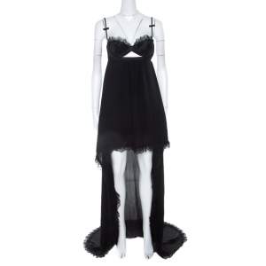 Dsquared2 Black Silk High Low Hem Pleated Bustier Dress S