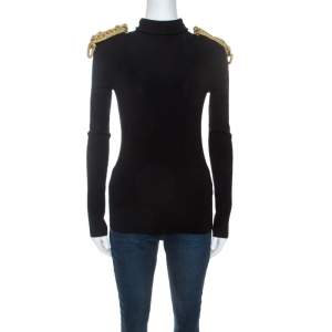 Dsquared2 Black Wool Blend Epaulette Detail Turtle Neck Sweater L