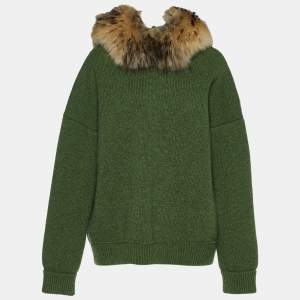 Dsquared2 Green Wool Knit & Fur Trimmed Oversized Hoodie XS