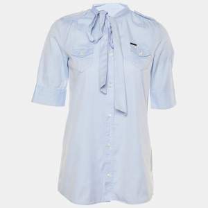 Dsquared2 Blue Cotton Bow Tie Button Front Shirt M