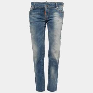 Dsquared2 Blue Paint Splattered Distressed Denim Jeans L Waist 32"
