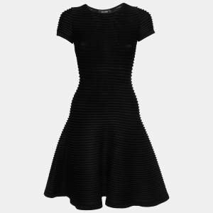Dsquared2 Black Ribbed Knit Flared Midi Dress M