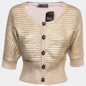 Dsquared2 Gold Wool Knit Leather trimmed Cropped Cardigan M