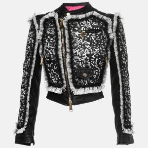 Dsquared2 Black Tweed & Leather Biker Jacket