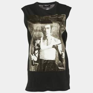 Dsquared2 Black Bruce Lee Printed Sleeveless T-Shirt M 