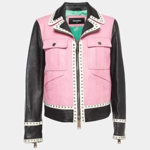 Dsquared2 Pink Colorblocked Leather Studded Jacket M