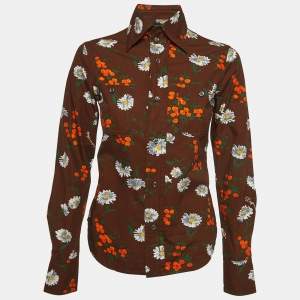 Dsquared2 Brown Flowers Print Cotton Full Sleeve Shirt S