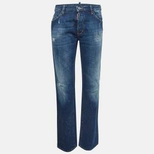 Dsquared2 Navy Blue Paint Splashed Distressed Denim Buttoned Jean L Waist 34"