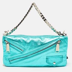 Dsquared2 Metallic Blue Leather Babe Wire Chain Clutch