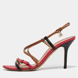 Dsquared2 Multicolor Lizard Embossed Leather Slingback Sandals Size 38
