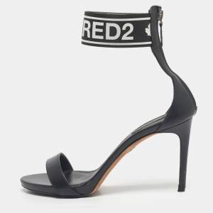 Pre Owned Dsquared2 Black Canvas and Leather Gothic Ankle Strap Sandals Size 39
