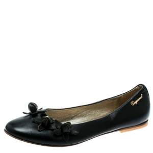 DSquared2 Black Leather Flower Detail Ballet Flats Size 37