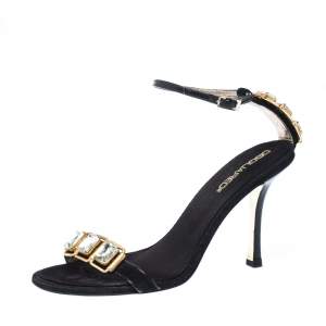 Dsquared 2 Black Suede and Leather Embellished Ankle Strap Sandals Size 38