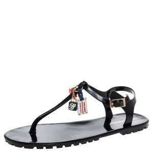 Dsquared2 Black Jelly Key Embellishment T-Strap Flats Size 41