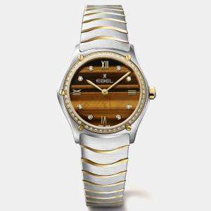 Ebel Tiger's Eye Dial Stainless Steel and 18K Yellow Gold Sport Classic Women's Watch 29 mm