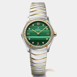 Ebel Malachite Dial Stainless Steel and 18K Yellow Gold Sport Classic Women's Watch 29 mm