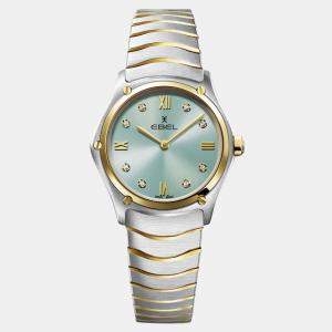 Ebel Mint Blue Diamond 18k Yellow Gold Sport Classic 1216557 Quartz Women's Wristwatch 29 mm