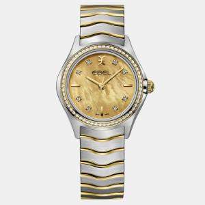 Ebel MOP 18K Yellow Gold Stainless Steel Wave 1216571 Quartz Women's Wristwatch 30 mm