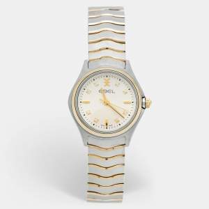 Pre Owned Ebel  Cream 18K Yellow Gold Two-Tone Stainless Steel Diamond Wave 03.1.15.1034 Women's Wristwatch 30 mm