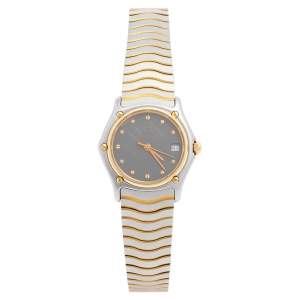 Ebel Grey 18k Yellow Gold Stainless Steel Sport Classique 183908 Women's Wristwatch 28 mm