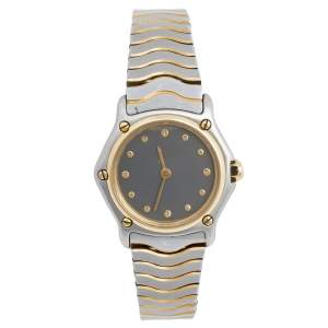 Ebel Grey 18k Yellow Gold Stainless Steel Classic Wave 166901 Women's Wristwatch 24 mm