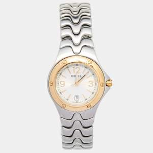 Ebel Silver 18k Yellow Gold Stainless Steel Sport Wave E1957K21 Women's Wristwatch 28 mm