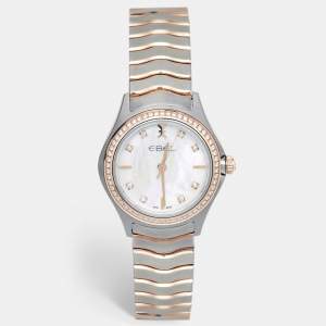 Ebel Mother of Pearl 18k Rose Gold Stainless Diamond Steel Wave 1216325 Women's Wristwatch 30 mm