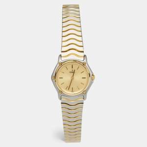 Ebel Champagne 18k Yellow Gold Stainless Steel Classic Wave 166901 Women's Wristwatch 24 mm