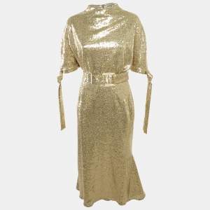 Edel'ine L'ee Gold Sequin Belted Pedernal Dress S