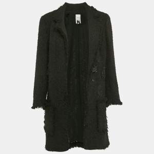 Edward Achour Paris Tweed Applique Detail Open Front Coat M