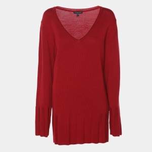 Pre Owned Eileen Fisher Red Merino Wool Knit Full Sleeve Sweater XXL