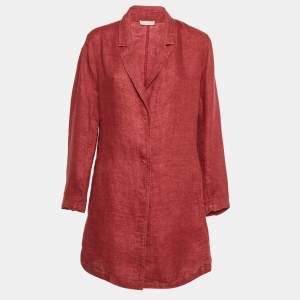 Pre Owned Eileen Fisher Red Linen Mid-Length Coat M