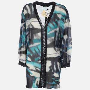 Elena Miro Blue Chiffon Embellished Shirt XXL