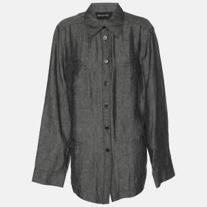 Elena Miro Grey Linen Marble Stirup Long Sleeve Shirt L