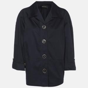 Pre Owned Elena Miro Navy Blue Stretch Cotton Single Breasted Short Coat L
