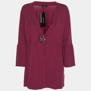 Elena Miro Hot Pink Jersey Crystal Embellished V Neck Blouse L