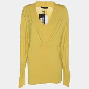 Pre Owned Elena Miro Yellow Jersey V Neck Tops 