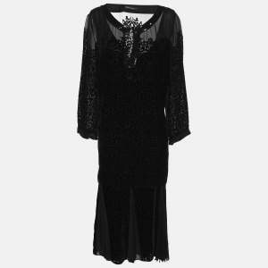 Pre Owned Elena Miro Black Devore Shirt and Skirt Set XL