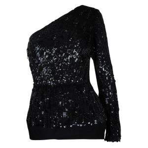 Elie Saab Black Sequin Embellished One Shoulder Top S