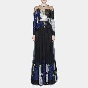 Elie Saab Multicolor Embroidered Long Sleeve Dress M