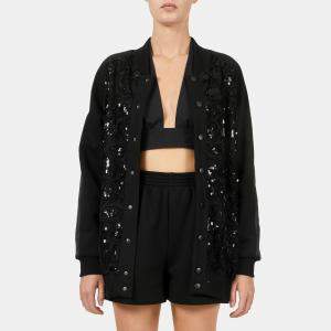 Elie Saab Black Sequins Embellished Long Sleeve Bomber Jacket S