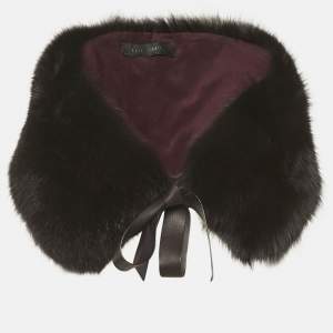 Pre Owned Elie Saab Dark Purple Fox Fur Capelet Scarf 