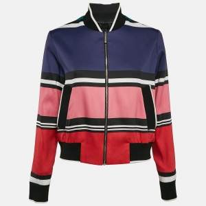 Elie Saab Multicolor Striped Zip Up Bomber Jacket S