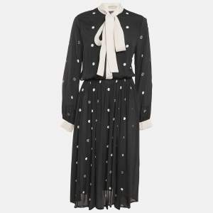 Elie Saab Black Polka Dots Print Crepe Midi Dress S