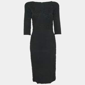 Elie Saab Black Embroidered Silk Blend Sheath Dress S